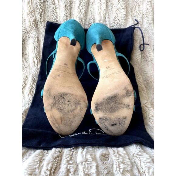 Oscar de la Renta Teal Blue Strappy Stiletto Heels Size 39 / US 8.5 - Picture 7 of 7